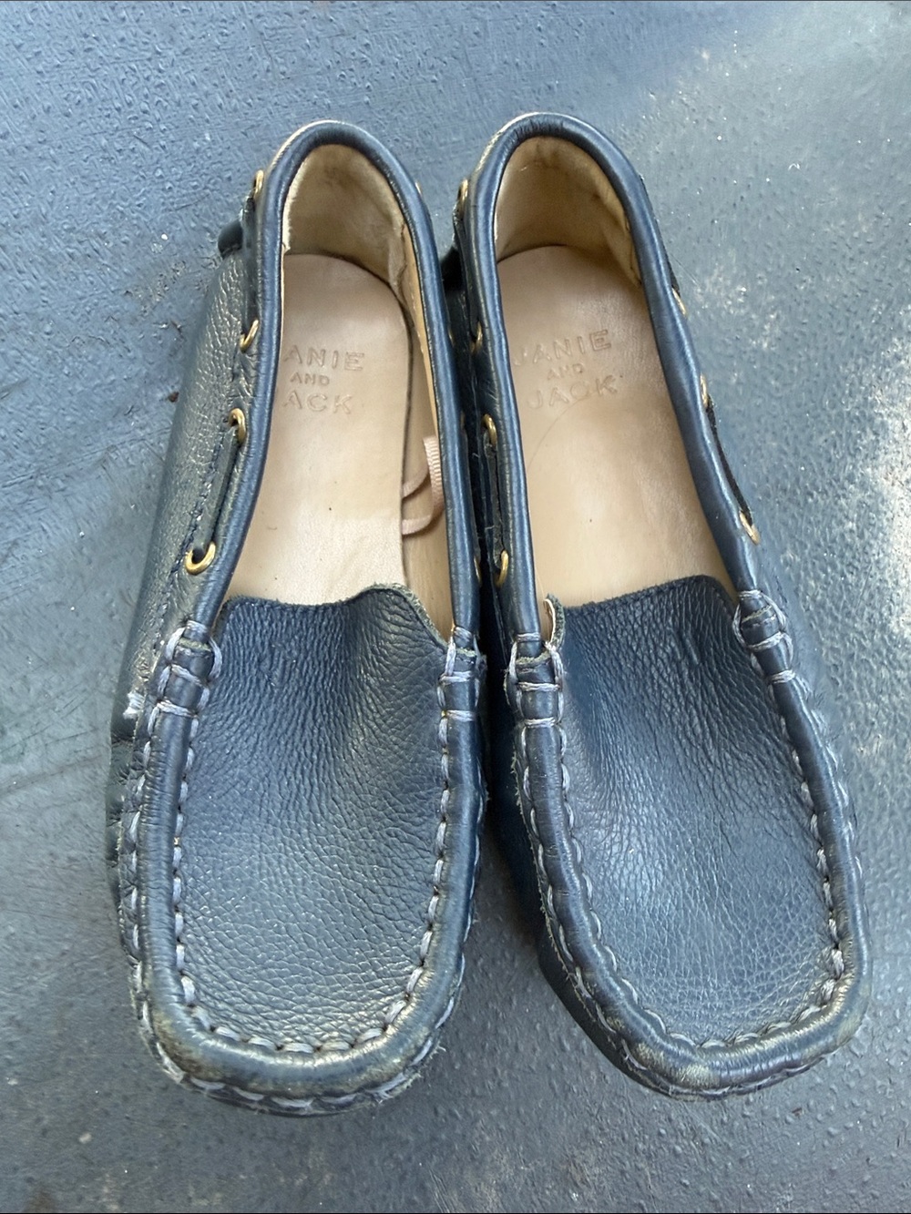 Janie and Jack Black Leather Moc Toe Slip-On Loafers
